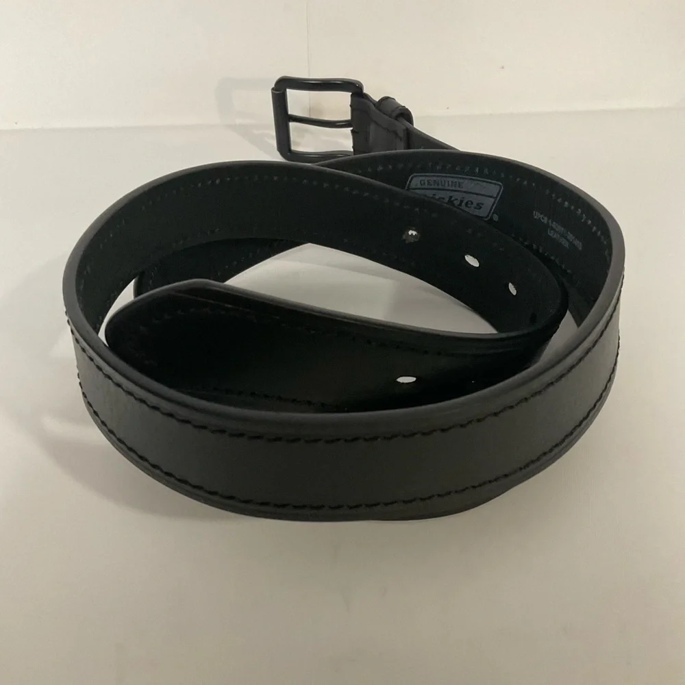 Genuine Dickies Black Leather Work Belt Dark Metal Buckle; Size: 50”-52” L; Nice